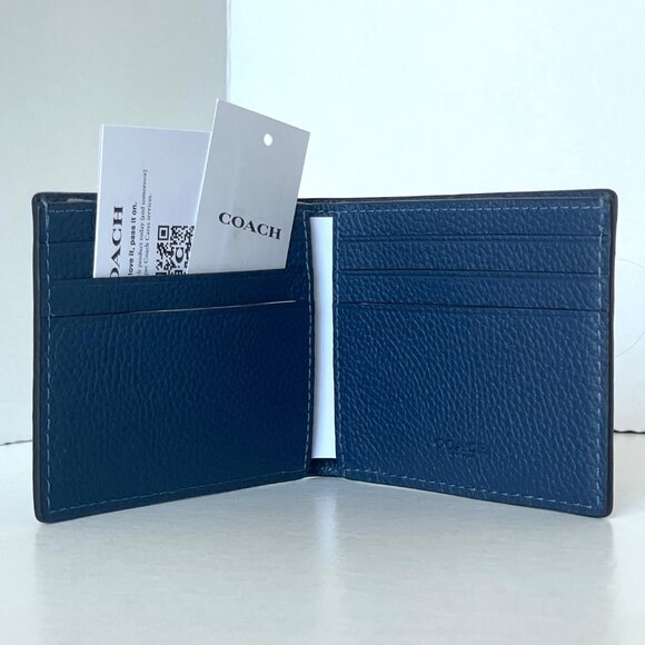 Coach Slim Billfold Wallet Deep Blue Graphic Pebbled Leather Mens CZ062 - Picture 2 of 8